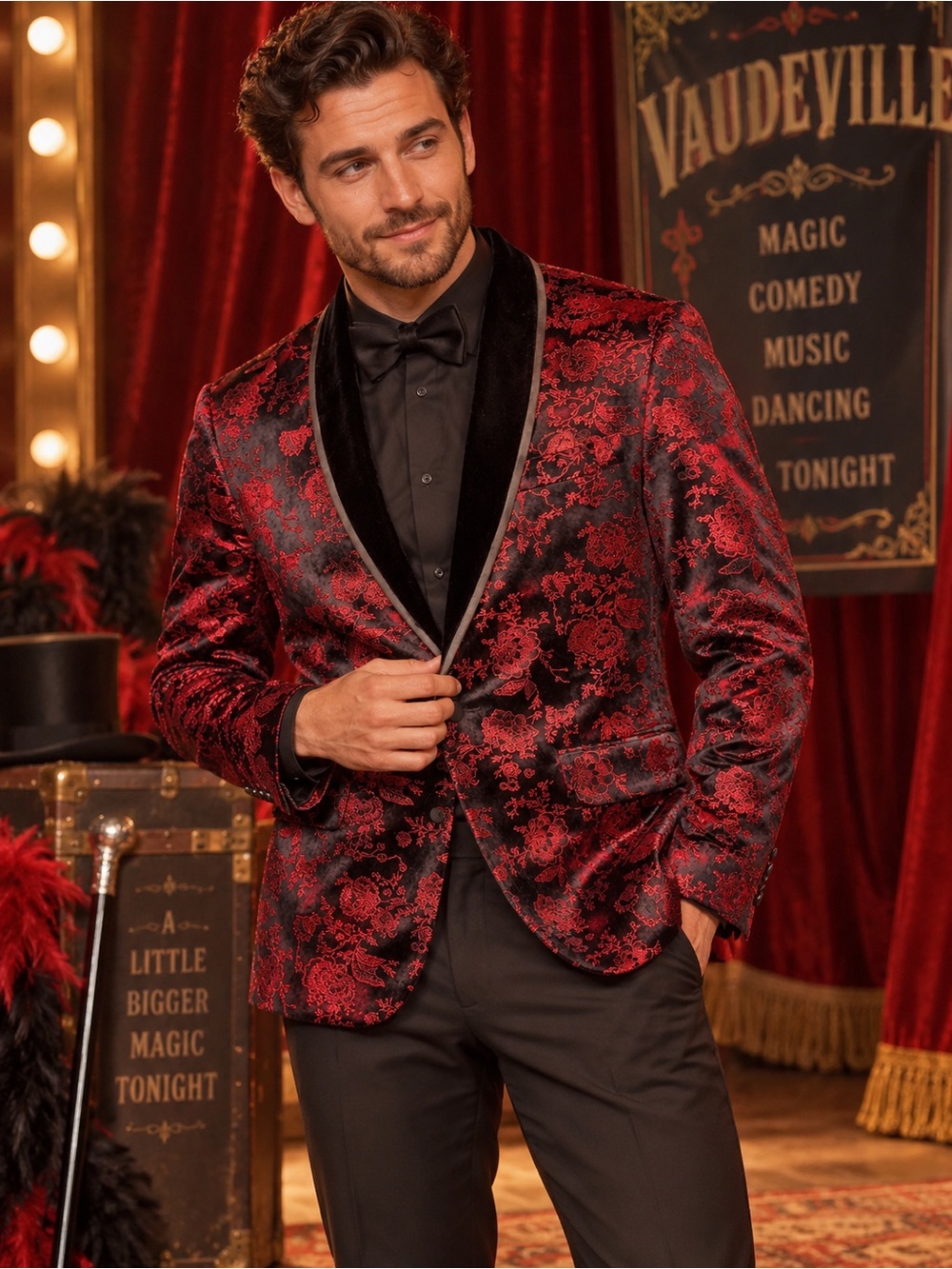 Coofandy red and metallic red longsleeve blazer suit jacket vaudeville cosplay s